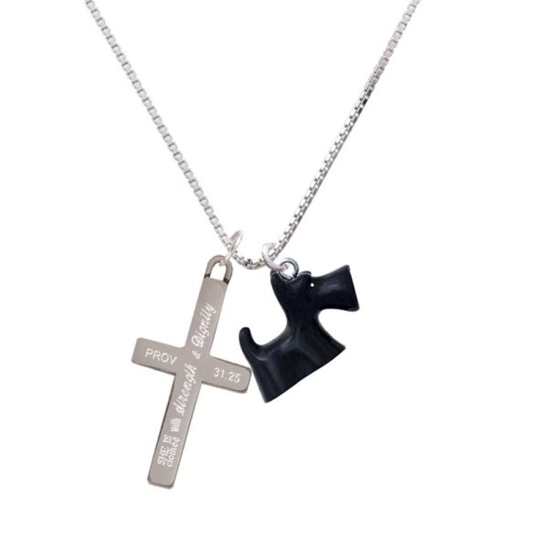 Resin Black Scottie Dog - Strength and Dignity - Cross Necklace