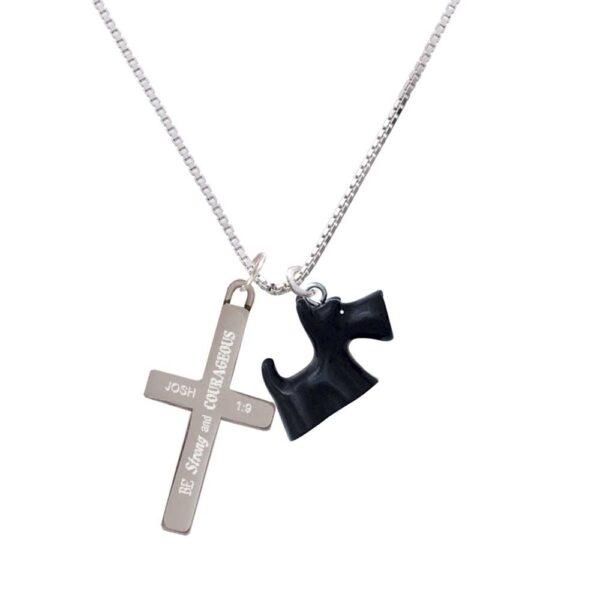 Resin Black Scottie Dog - Strong and Courageous - Cross Necklace