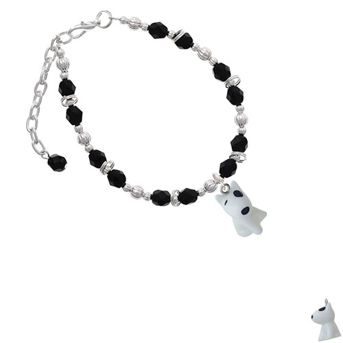 Resin White Bull Terrier Dog Black Beaded Bracelet