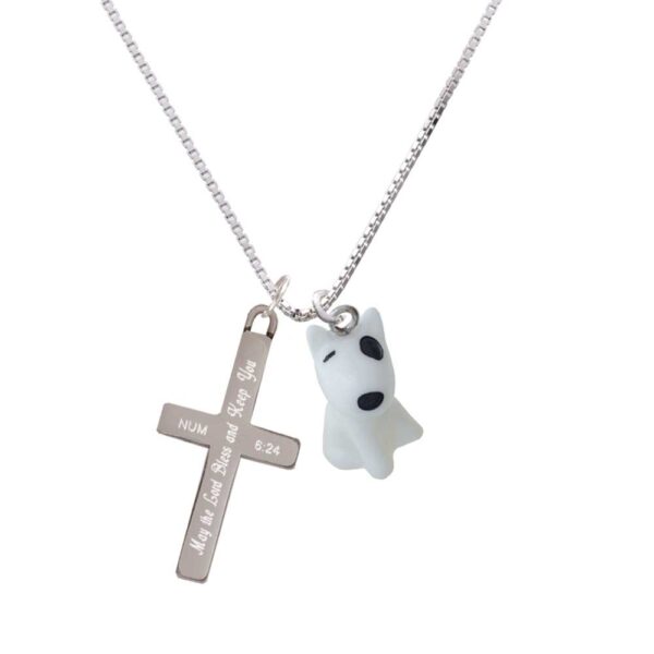 Resin White Bull Terrier Dog - Bless and Keep You - Cross Necklace