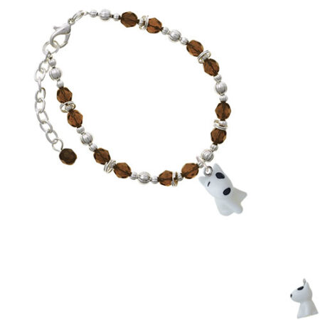 Resin White Bull Terrier Dog Brown Beaded Bracelet