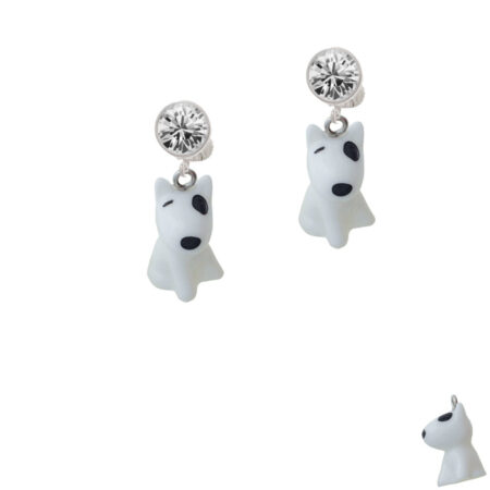 Resin White Bull Terrier Dog Crystal Clip On Earrings