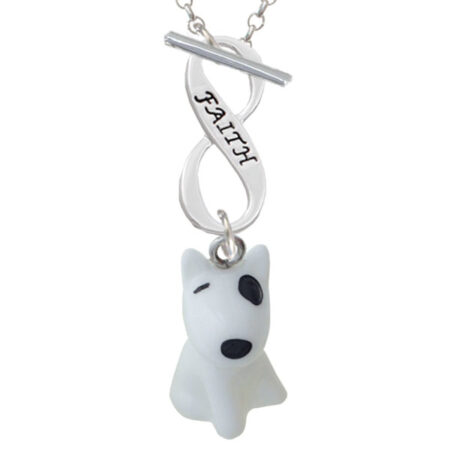 Resin White Bull Terrier Dog Faith Infinity Toggle Necklace