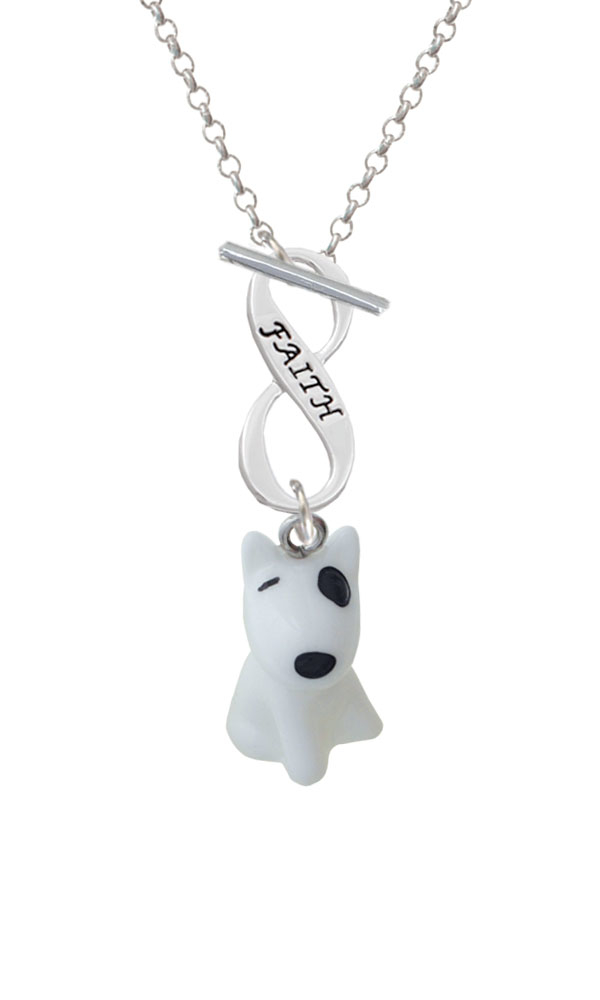 Resin White Bull Terrier Dog Faith Infinity Toggle Necklace