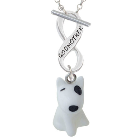 Resin White Bull Terrier Dog Godmother Infinity Toggle Necklace