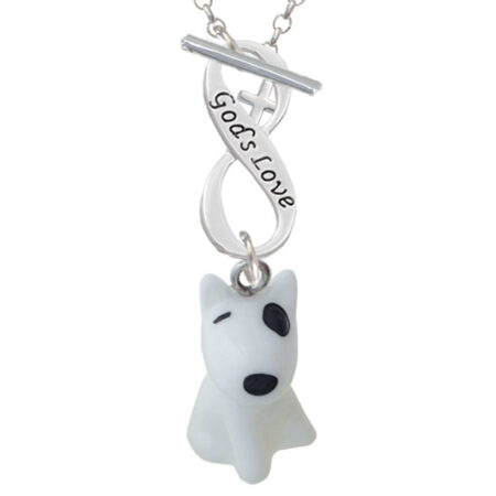 Resin White Bull Terrier Dog God's Love Infinity Toggle Necklace