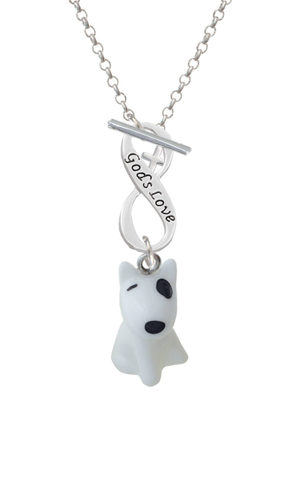 Resin White Bull Terrier Dog God's Love Infinity Toggle Necklace