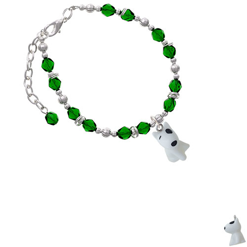 Resin White Bull Terrier Dog Green Beaded Bracelet