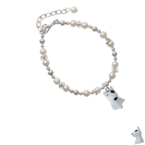 Resin White Bull Terrier Dog Imitation Pearl Beaded Bracelet