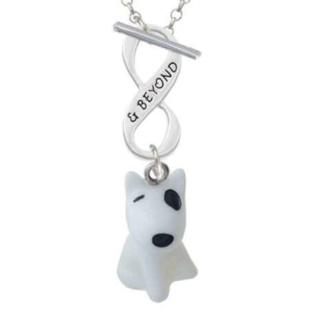 Resin White Bull Terrier Dog Infinity and Beyond Toggle Necklace