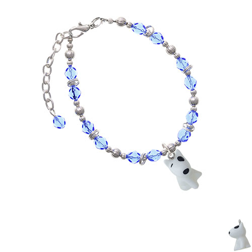 Resin White Bull Terrier Dog Light Blue Beaded Bracelet