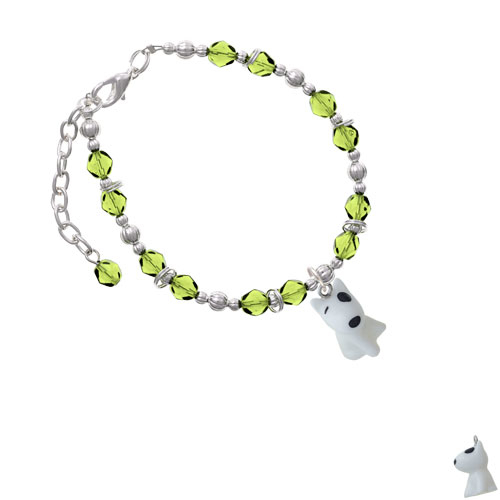 Resin White Bull Terrier Dog Lime Green Beaded Bracelet