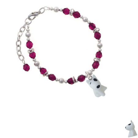 Resin White Bull Terrier Dog Magenta Beaded Bracelet