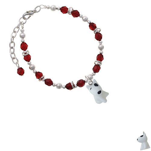 Resin White Bull Terrier Dog Maroon Beaded Bracelet