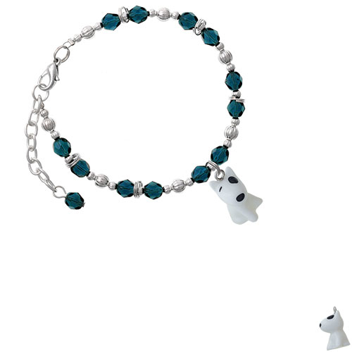 Resin White Bull Terrier Dog Navy Blue Beaded Bracelet