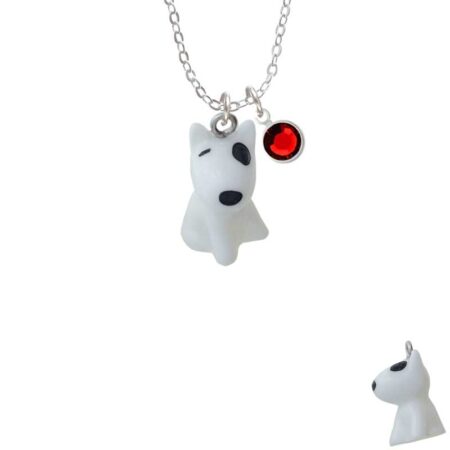 Resin White Bull Terrier Dog Necklace with Red Crystal Drop