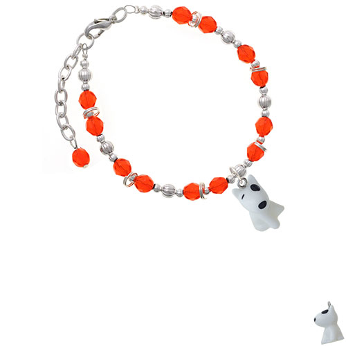 Resin White Bull Terrier Dog Orange Beaded Bracelet