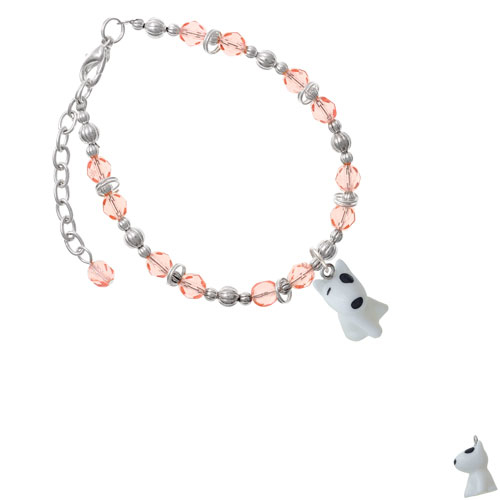 Resin White Bull Terrier Dog Pink Beaded Bracelet