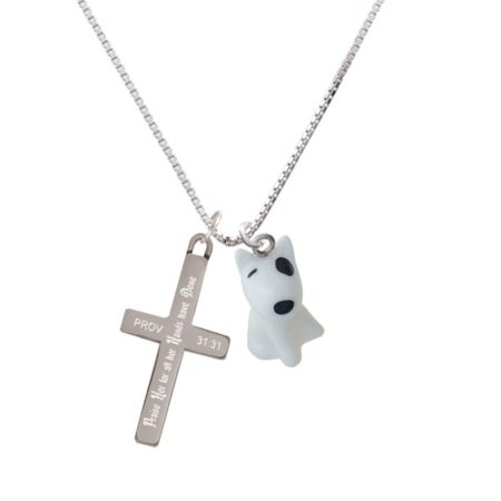 Resin White Bull Terrier Dog - Praise Her - Cross Necklace