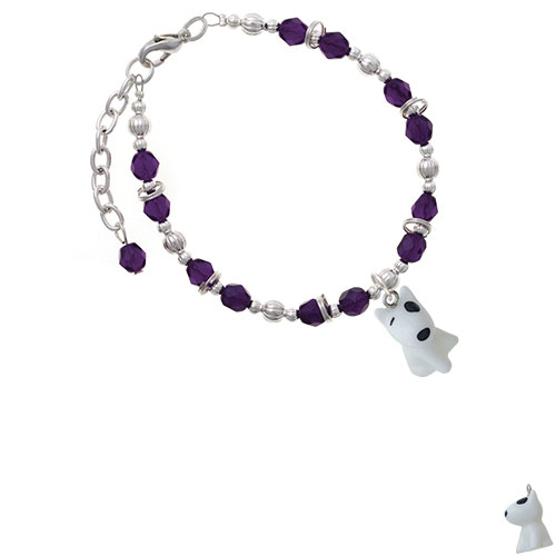 Resin White Bull Terrier Dog Purple Beaded Bracelet