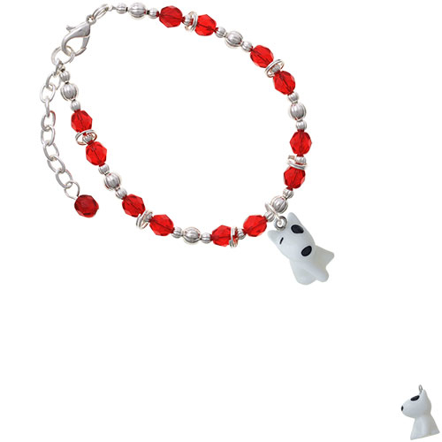 Resin White Bull Terrier Dog Red Beaded Bracelet