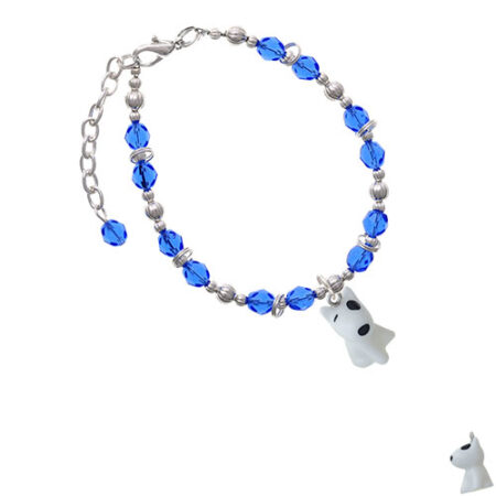 Resin White Bull Terrier Dog Royal Blue Beaded Bracelet