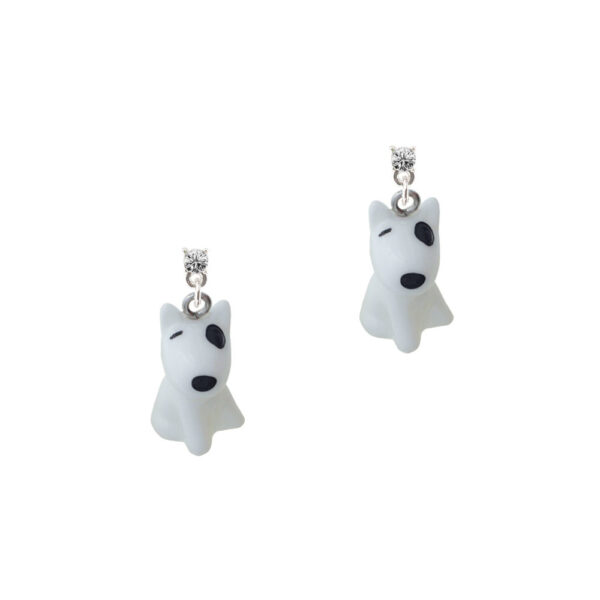 Resin White Bull Terrier Dog Silver Plated Crystal Post Earrings, Select Your Color