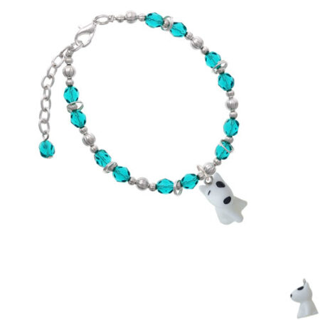 Resin White Bull Terrier Dog Teal Beaded Bracelet