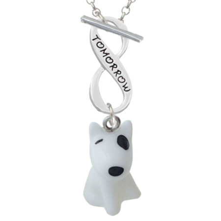 Resin White Bull Terrier Dog Today Tomorrow Infinity Toggle Necklace