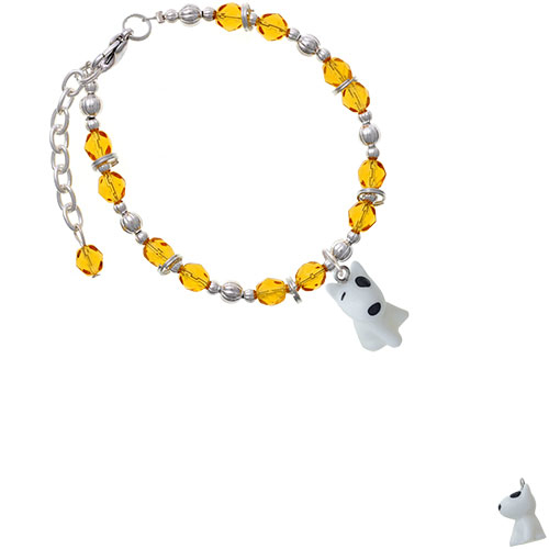 Resin White Bull Terrier Dog Yellow Beaded Bracelet