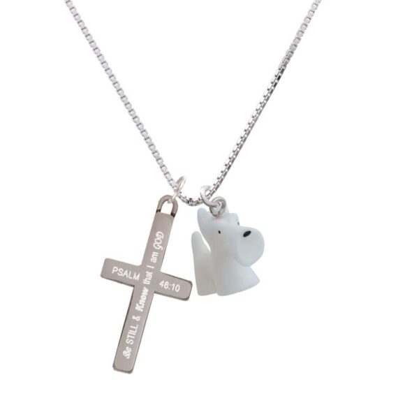 Resin White Scottie Dog - Be Still and Know - Cross Necklace