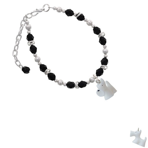 Resin White Scottie Dog Black Beaded Bracelet