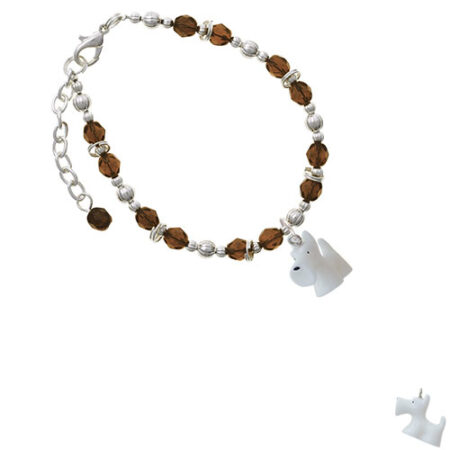 Resin White Scottie Dog Brown Beaded Bracelet