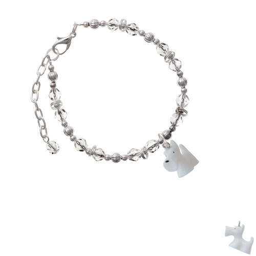 Resin White Scottie Dog Clear Beaded Bracelet