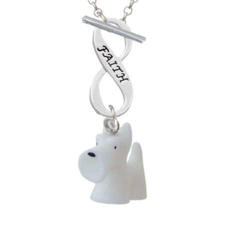 Resin White Scottie Dog Faith Infinity Toggle Necklace