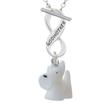 Resin White Scottie Dog Godmother Infinity Toggle Necklace