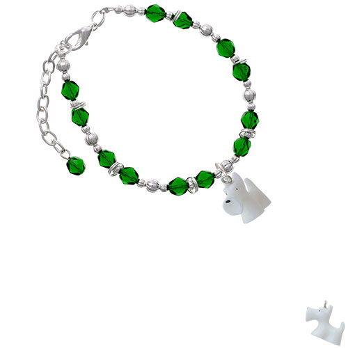Resin White Scottie Dog Green Beaded Bracelet