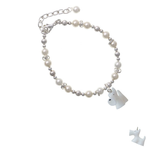 Resin White Scottie Dog Imitation Pearl Beaded Bracelet