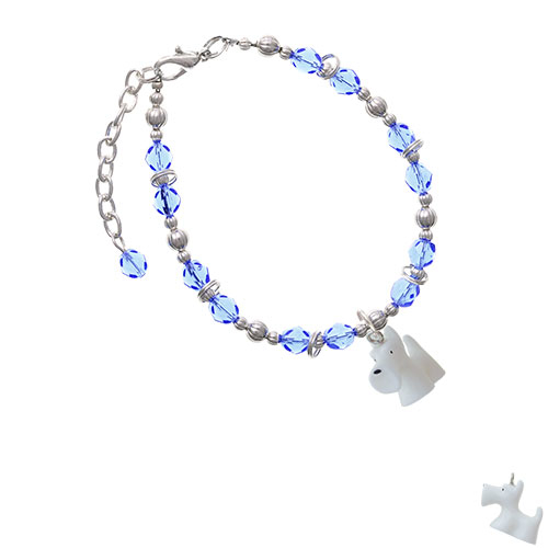 Resin White Scottie Dog Light Blue Beaded Bracelet