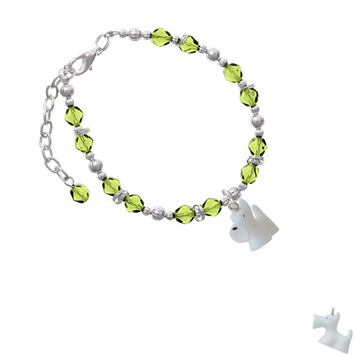 Resin White Scottie Dog Lime Green Beaded Bracelet