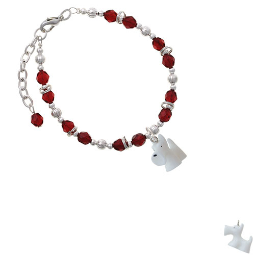 Resin White Scottie Dog Maroon Beaded Bracelet
