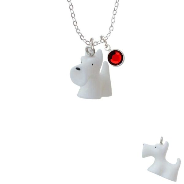 Resin White Scottie Dog Necklace with Red Crystal Drop