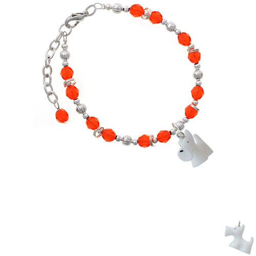 Resin White Scottie Dog Orange Beaded Bracelet