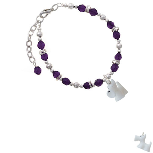 Resin White Scottie Dog Purple Beaded Bracelet