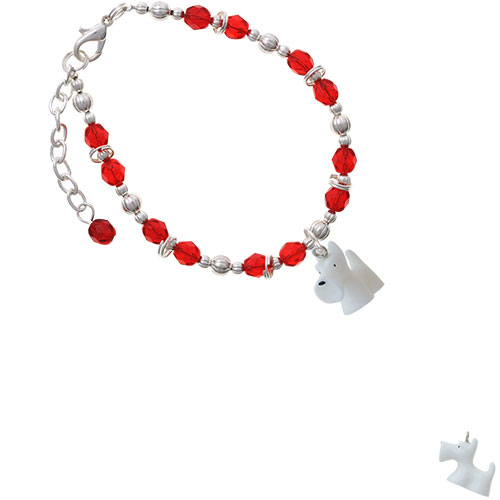 Resin White Scottie Dog Red Beaded Bracelet