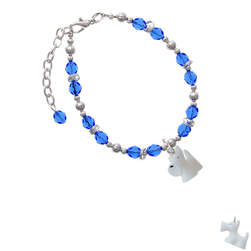 Resin White Scottie Dog Royal Blue Beaded Bracelet