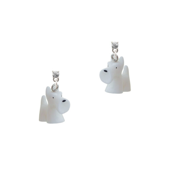 Resin White Scottie Dog Silver Plated Crystal Post Earrings, Select Your Color