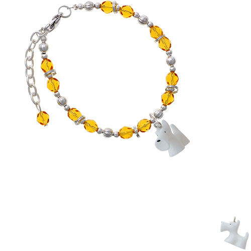 Resin White Scottie Dog Yellow Beaded Bracelet
