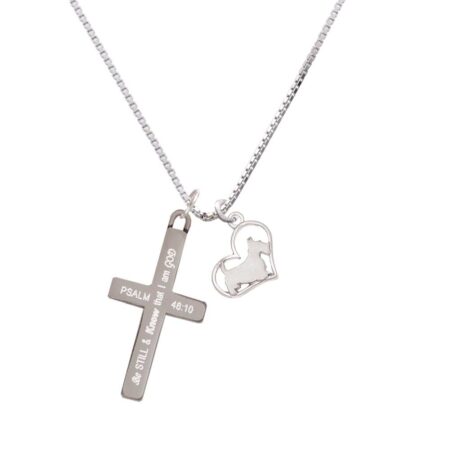 Scottie Dog Silhouette Heart - Be Still and Know - Cross Necklace