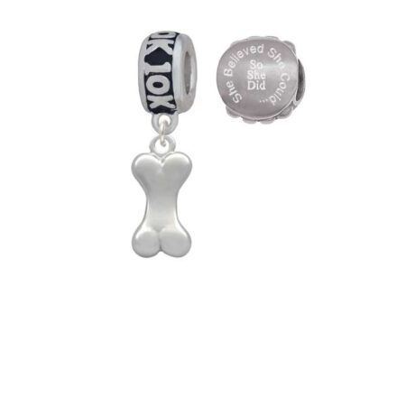 Silvertone 3-D Dog Bone 10K Run She Believed She Could Charm Beads (Set of 2)